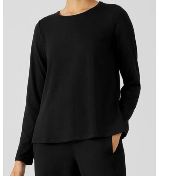 Eileen Fisher Stretch Jersey Knit Crew Neck Top Long Sleeve Black Size M NWT - Picture 9 of 11